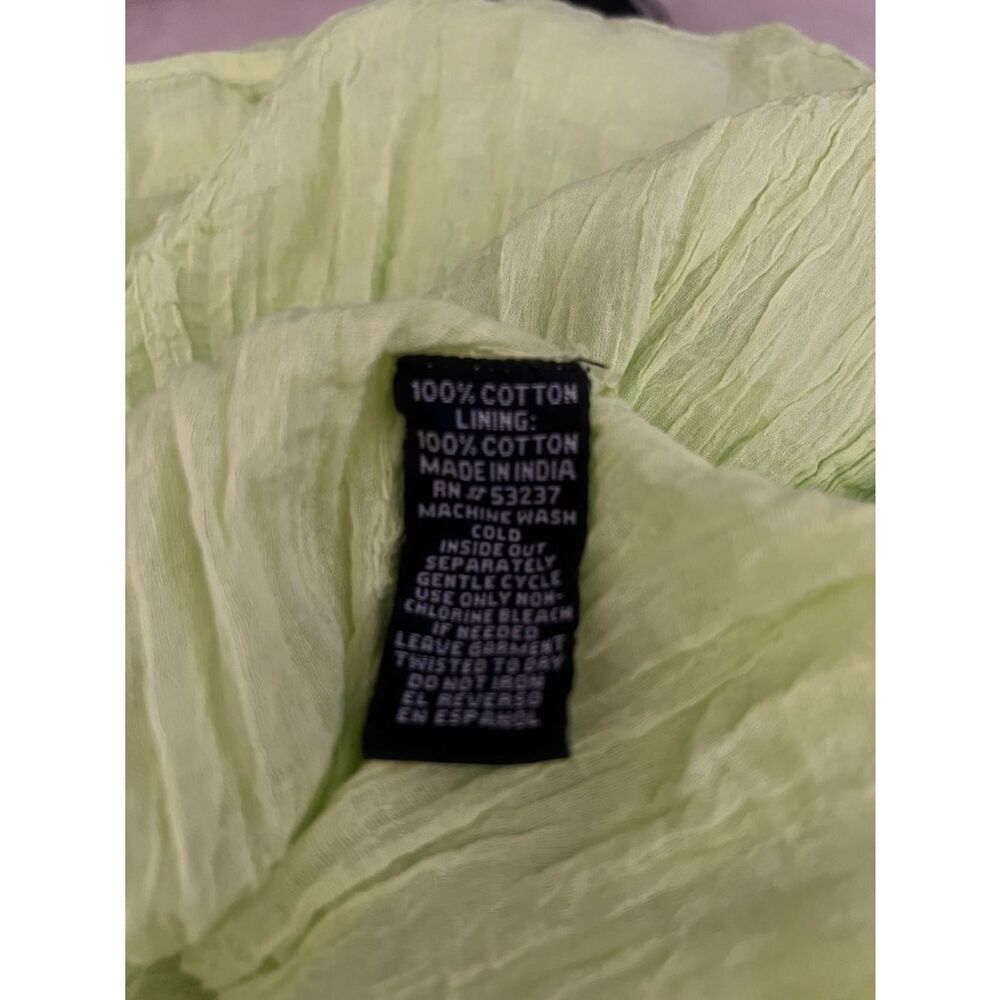 🛍️ MLLE GABRIELLE Lime Green Crinkle Pearl Tiered Smocked Bodice Midi Dress 1X - Picture 7 of 9
